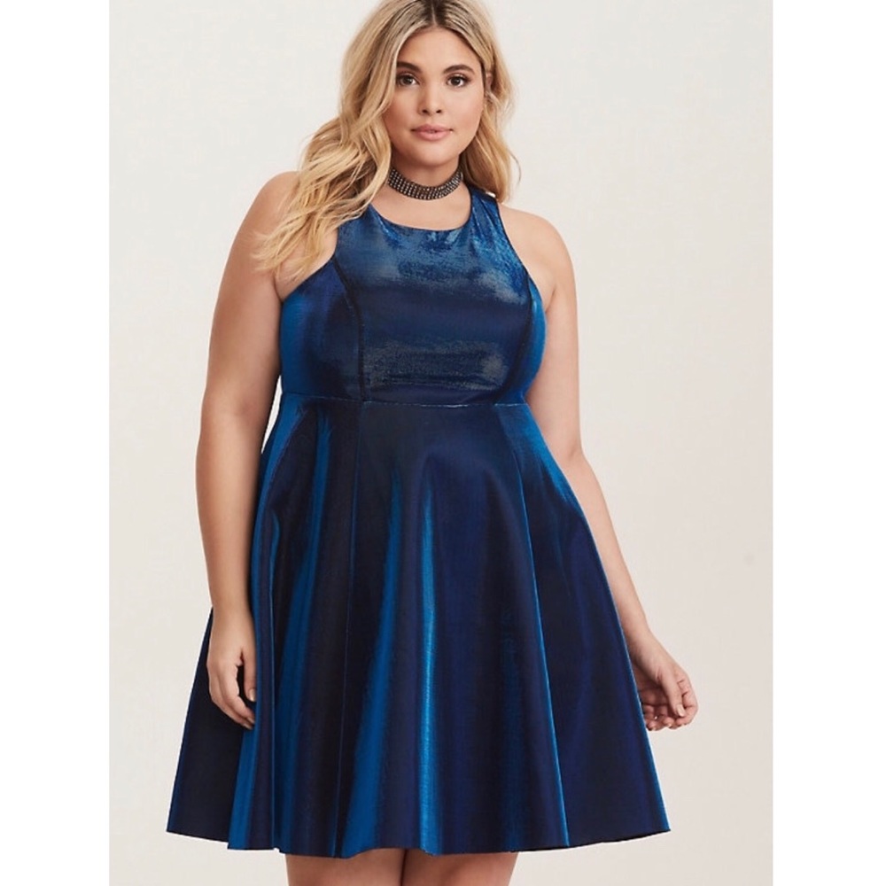 Torrid Blue Iridescent Racerback Skater Dress | 16